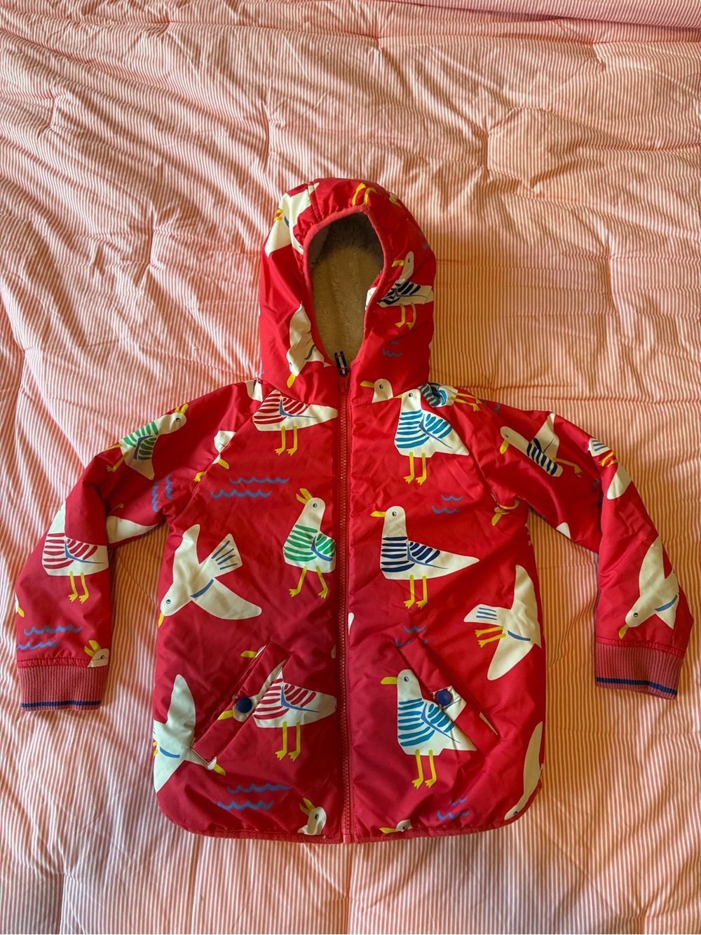 Boden Kids Red Seagull Print Hooded Jacket